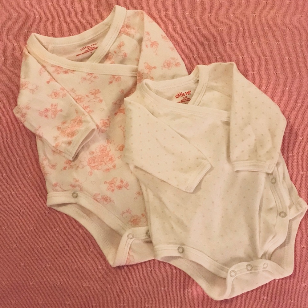 3m.  Set of two Little Me kimono onesies.